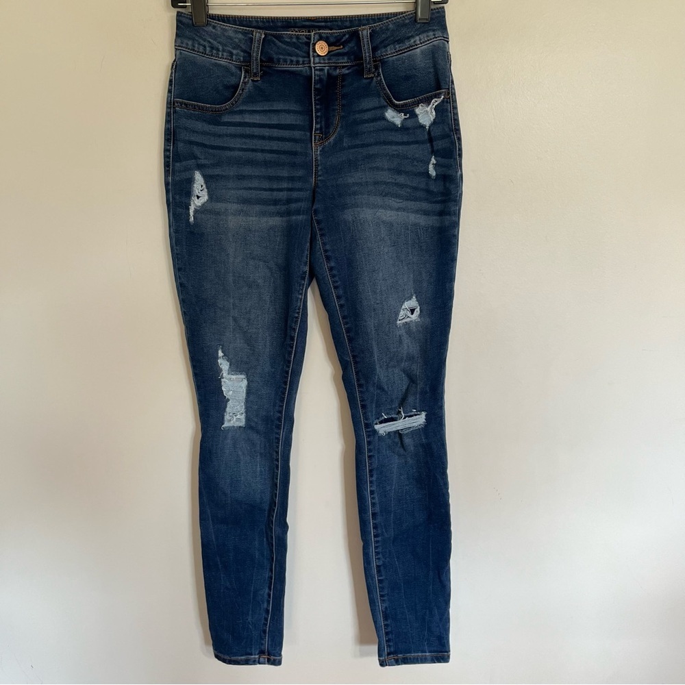 Maurices Mid-Rise Skinny Jeans Distressed Dark Wash Denim XS REG